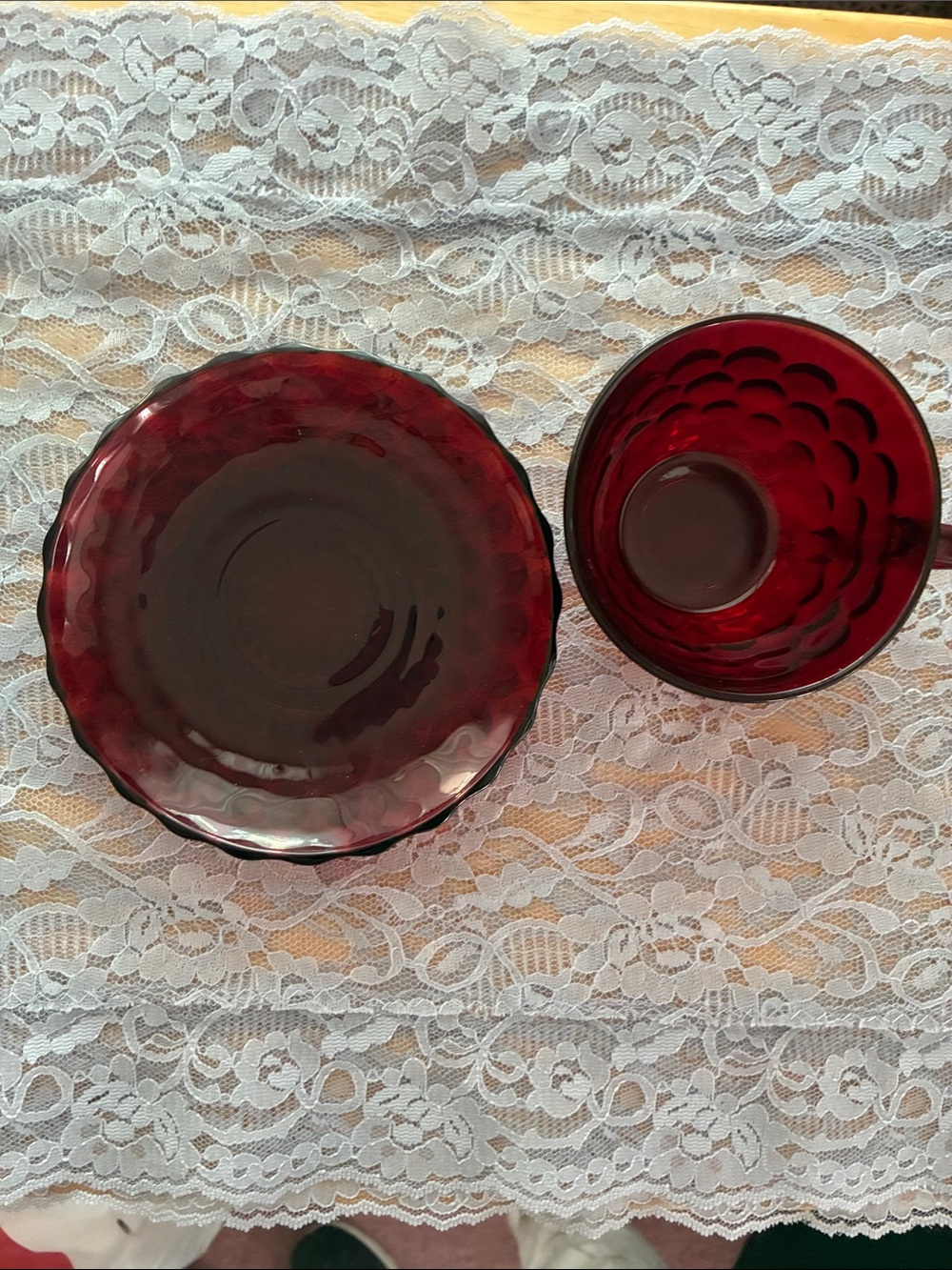 Ruby Red Glass Cup and Saucer Set